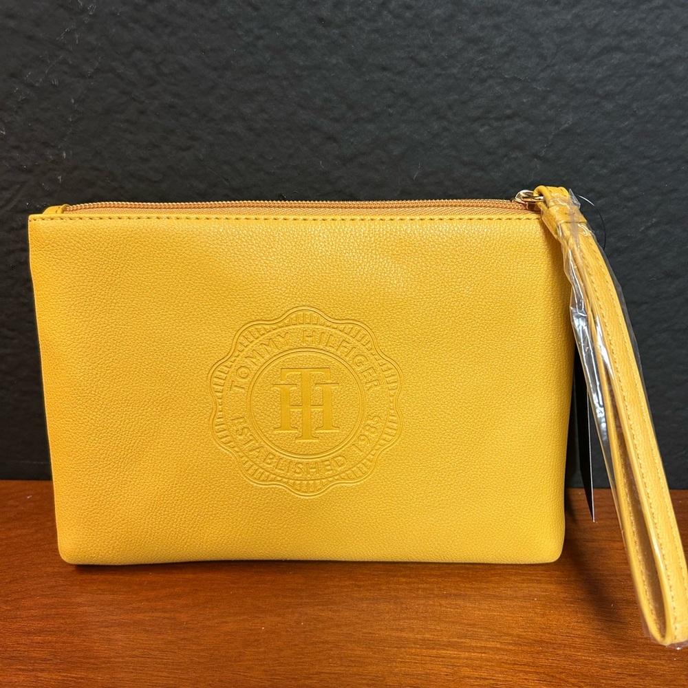 Tommy Hilfiger Yellow Embossed Wristlet Clutch NWT